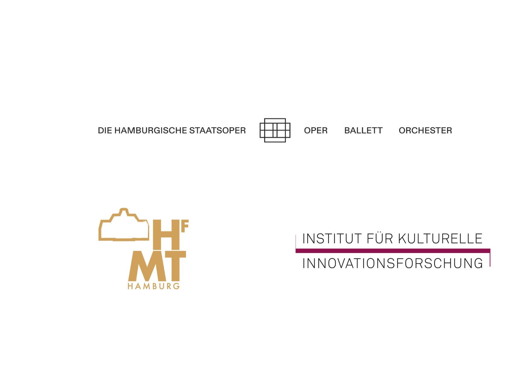 Tafel mit den Logos der Hamburgischen Staatsoper, der Hochschule für Musik & Theater und des Instituts für kulturelle Innovationsforschung